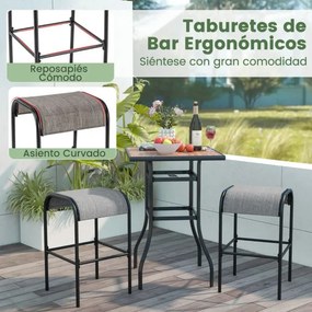 Conjunto de 2 bancos de bar em metal com 76 cm de altura e assento de tecido curvo sem encosto para pátio exterior, varanda e piscina Castanho + Preto