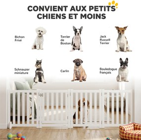 Barreira de Segurança para Cães Dobrável, 205 x 30 x 60 cm, 4 Painéis com Porta, Branco