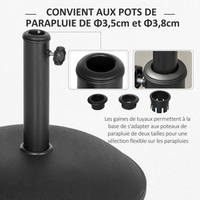 Base redonda para guarda-sol com peso de lastro Ø 49 x 34,5 cm (altura) Peso líquido 20 kg Cimento PVC preto