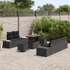Conjunto de Sofá de Jardim vidaXL de 8 Peças com Almofadas Preto Ratta