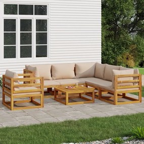 vidaXL 7pcs conj. lounge jardim madeira c/almofadões cinza-acastanhado