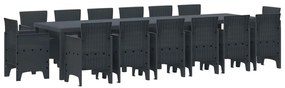 vidaXL Conjunto de Jantar para Jardim 15 pcs Antracite Rattan Polt