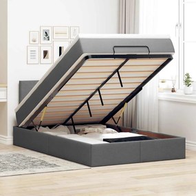 Cama otomana com colchão&amp;LEDs 120x190 cm tecido cinzento escuro