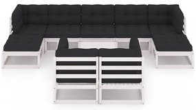 10 pcs conj. lounge de jardim c/ almofadões pinho maciço branco