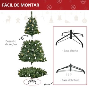 Árvore de Natal Artificial com 745 Ramos 200 Luzes LED com Cor Branco Quente Suporte e Decorações Incluídas Ø112x180cm Verde