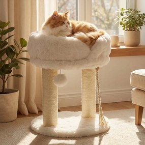 Árvore  para Gatos Pequena, 40 x 40 x 50,5 cm, Plataforma Superior de Pelúcia, Branco