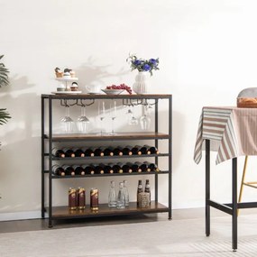 Garrafeira de vinhos 100 x 35 x 101 cm com 5 níveis para 20 garrafas com suporte copos Castanho rústico