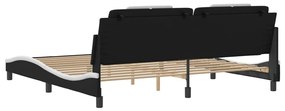Estrutura cama c/ luz LED 200x200 cm couro artif. preto/branco