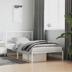 vidaXL Estrutura de cama com cabeceira e pés 107x203 cm metal branco