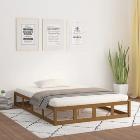 Estrutura cama king 150x200 cm madeira maciça castanho-mel