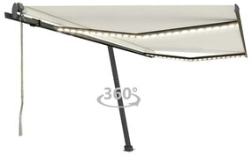 vidaXL Toldo automático com LED e sensor de vento 450x300 cm creme