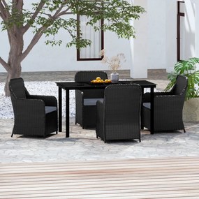 vidaXL 5 pcs conjunto de jantar p/ jardim c/ almofadões preto