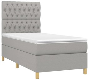 Cama box spring c/ colchão e LED 100x200 cm tecido cinza-claro