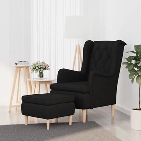 vidaXL Poltrona com banco tecido preto