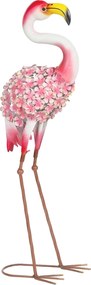 Outsunny Estátua de Jardim Flamingo Rosa, Escultura de Pássaro em Metal com Penas Florais, 28 x 19 x 83 cm, Vermelho | Aosom Portugal