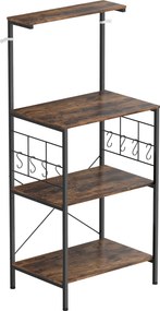HOMCOM Estante de cozinha, design de 4 níveis, bancada, 8 ganchos, tubos de metal, Marrom+Preto | Aosom Portugal