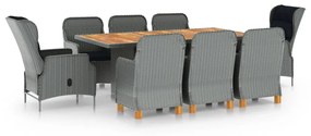 vidaXL 9 pcs conj. jantar exterior + almofadões vime PE cinzento-claro