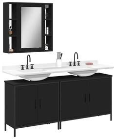 3 pcs conjunto móveis casa de banho derivados de madeira preto