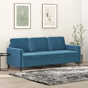 Sofá de 3 lugares 180 cm veludo azul