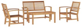 vidaXL Conjunto de Sofá de Jardim 4 pcs Natural Madeira de Teca Sólida