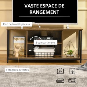 Móvel para televisão, com compartimentos abertos e prateleira ajustável, 110 x 40 x 50 cm, castanho rústico