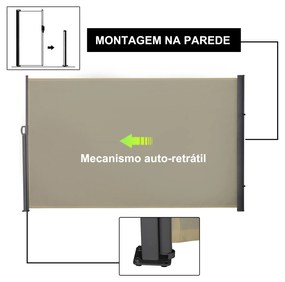 Outsunny Toldo Lateral Retrátil para Terraço Pátio ou Jardim Toldo de Privacidade para Exterior Dobrável 300x180cm Bege