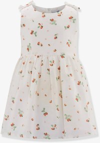 Vestido festivo com padrão de morangos Happy Girls para menina cru