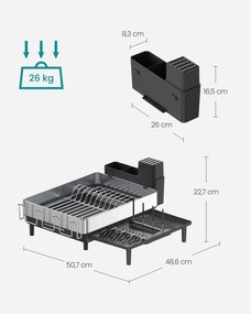 Escorredor com suportes para talheres (31,7-50,7) x 48,6 x 22,7 cm prateado-preto