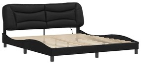 Estrutura de cama c/ luzes LED 180x200cm couro artificial preto