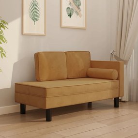 vidaXL Chaise longue com almofadões e rolo veludo castanho