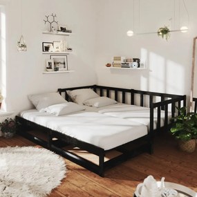 vidaXL Estrutura sofá-cama de puxar 2x(90x200) cm pinho maciço preto