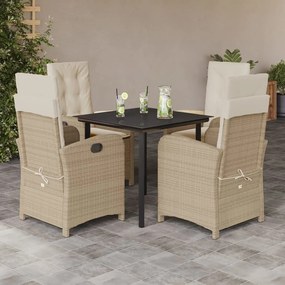 5 pcs conjunto de jantar p/ jardim com almofadões vime PE bege
