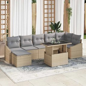 vidaXL Conjunto de 8 Peças de Sofá de Jardim com Almofadas em Rattan Bege Poli