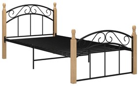 Estrutura de cama 100x200cm metal/madeira carvalho maciça preto