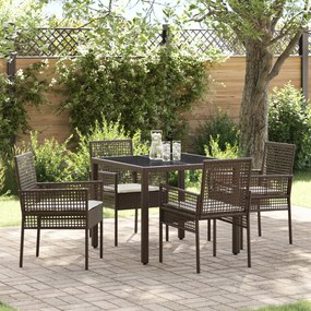Conjunto de Jantar para Jardim com 5 Peças e Almofadas Castanho em Rattan Sintético