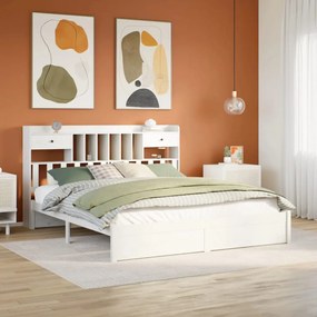 Cama com estante sem colchão 180x200 cm pinho maciço branco