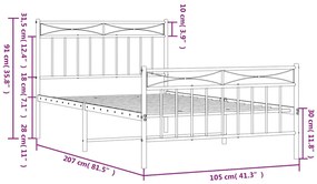 Estrutura de cama com cabeceira e pés 100x200 cm metal preto