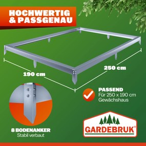 Fundação em aço galvanizado para estufa 250 x 190 x 12 cm Prateado