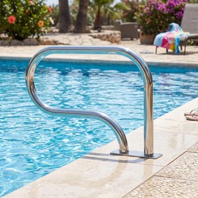 Conjunto de 2 Corrimãos para Piscina, 82,5 x 57 cm, Pega Ergonómica, Prateado