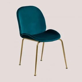 Pack de 4 Cadeiras em Veludo Pary Azul Turquesado Intenso & Dourado - Sklum