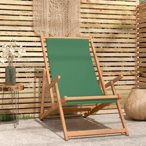 317699 vidaXL Cadeira de praia dobrável madeira de teca maciça verde