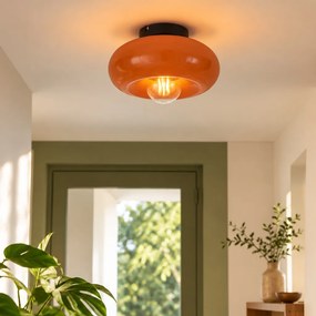 Candeeiro de Teto Retro Preto com Vidro Laranja 30cm - Glaze