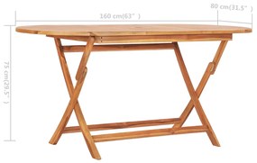 Mesa de jardim dobrável 160x80x75 cm madeira de teca maciça