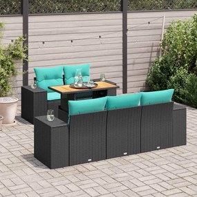 vidaXL 6 pcs conjunto sofás de jardim c/ almofadões vime PE preto