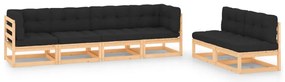 6 pcs conjunto lounge de jardim c/ almofadões pinho maciço