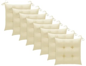 Cadeiras de jardim c/ almofadões branco nata 8 pcs teca maciça