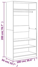 Roupeiro 100x50x200 cm derivados de madeira cinzento sonoma
