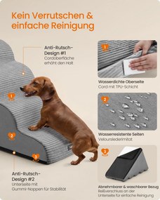 Escada para cães com 5 degraus antiderrapantes 84 x 40 x 58 cm para cães de pequeno porte Cinzento