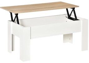 HOMCOM Mesa de Centro com Bancada Elevatória Compartimento Aberto e Oculto 100x50x45-58,5 cm Branco e Madeira | Aosom Portugal