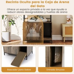 Móvel para caixa areia de gatos 78 x 51 x 137 cm com prateleiras (CAIXA AREIA E ALMOFADA NÃO INCLUIDOS), ganchos e prancheta para arranhar Castanho.